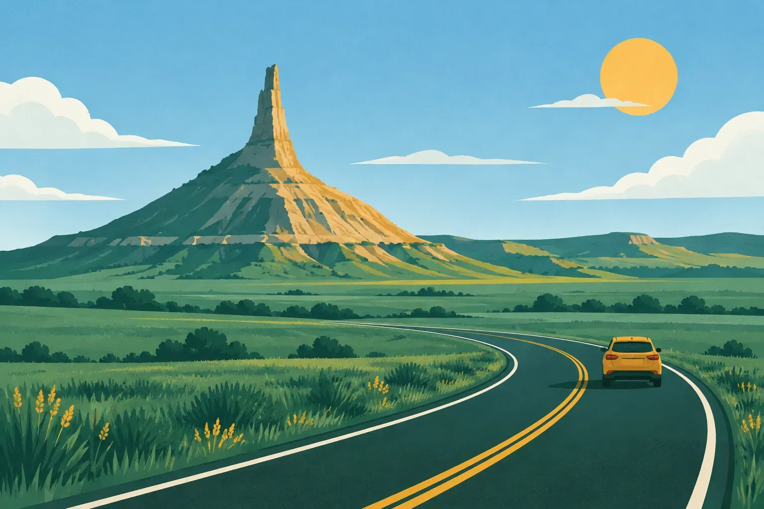 Chimney Rock, a tall rock spire rising from the prairie, in Nebraska